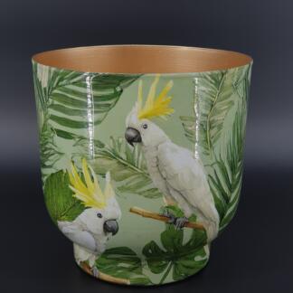 Metalltopf mit Vogeldecor – Kakadu