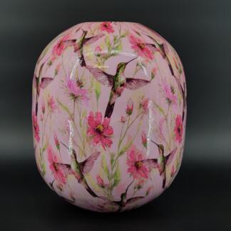 Metallvase mit Vogel- und Blumendecor – Kolibri und Cosmea
