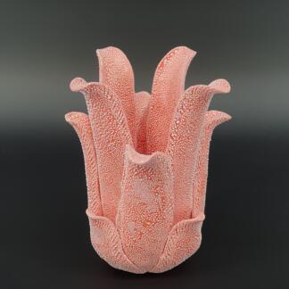 Großer Teelichthalter aus Keramik in Blütenform, Farbe Coralle