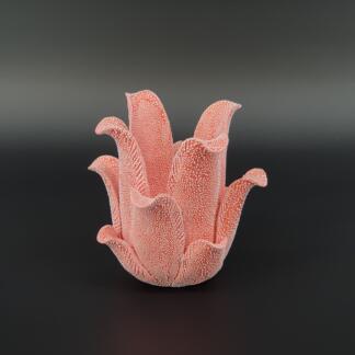 Teelichthalter aus Keramik in Blütenform, Farbe Coralle