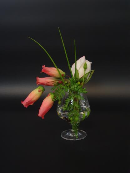 Rose und Kalanchoe im künstlichen Wasser.