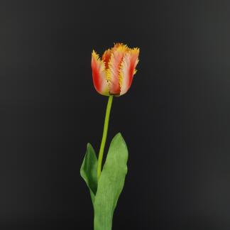 Künstliche Tulpe mit ausgefransten Blütenblättern – in Lachs, Gelb und Rot