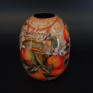 Metallvase mit Blattdekor Orange