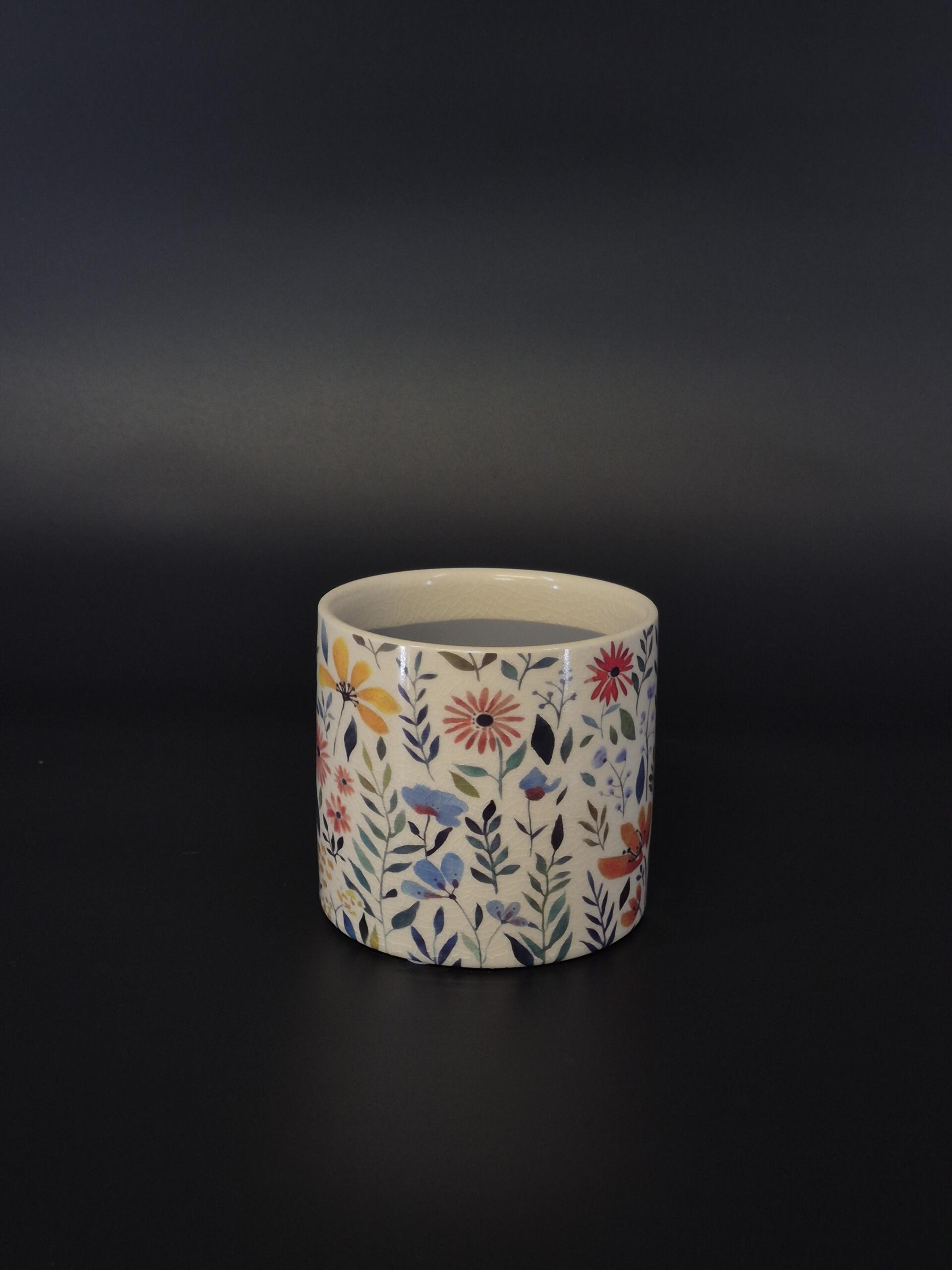 Übertopf mit buntem Sommerblumen-Design, Klein