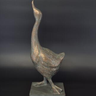 Dekorative Ente auf Fuß in Bronze-Optik, Groß
